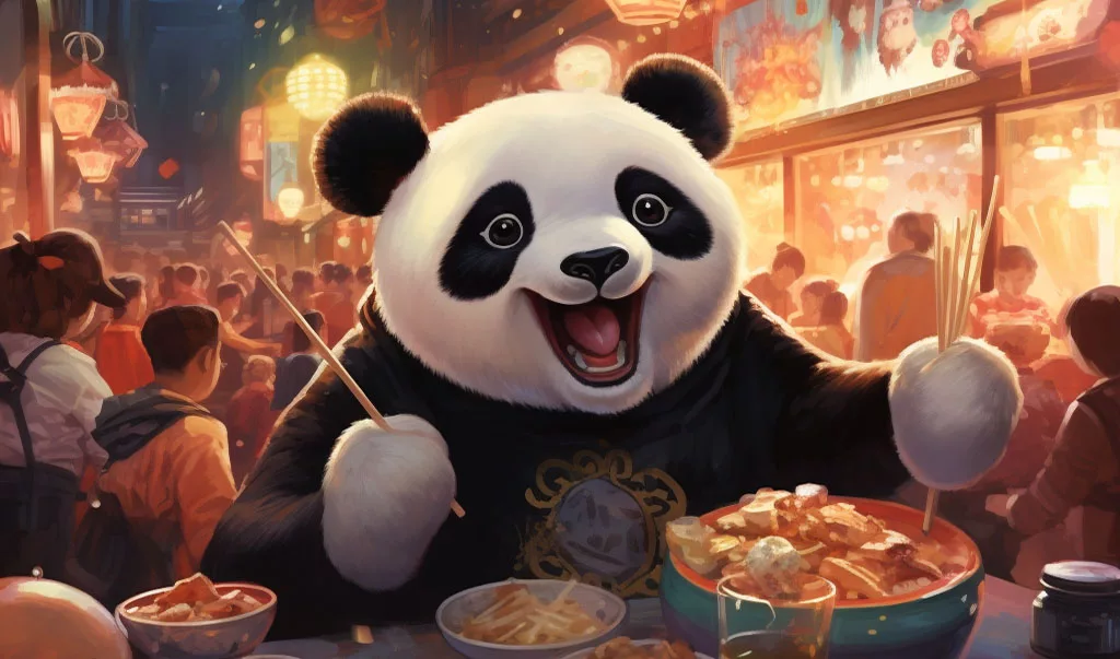Panda dining in the Richmond Night Market