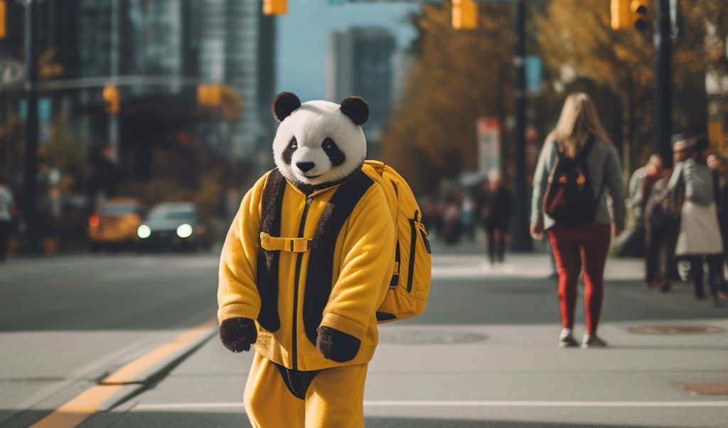 Cute Panda strolling in Vancouver, Canada