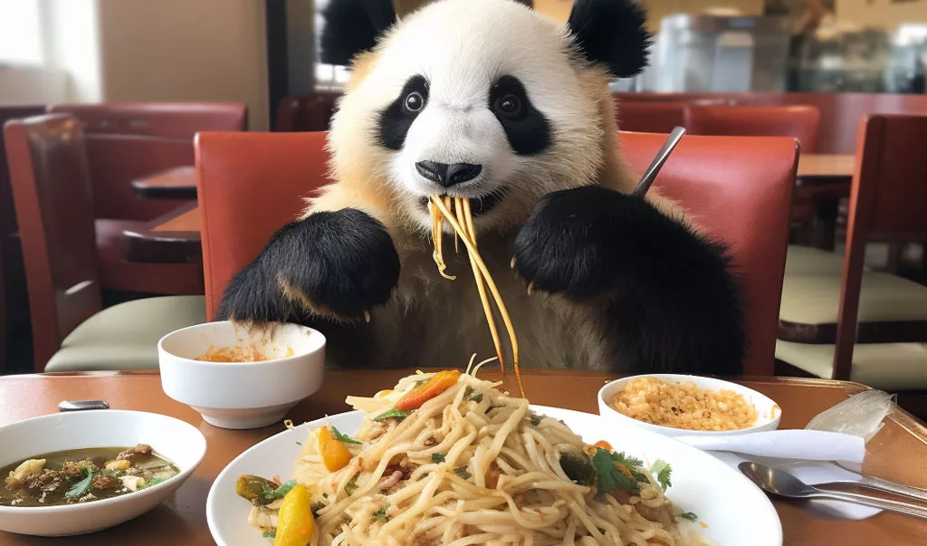 Cute Panda Eating Pad Thai